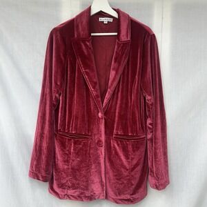 Blakeley Designs Women's Velvet Blazer L/XL Vibrant pink Fall Stretch Soft Y2K